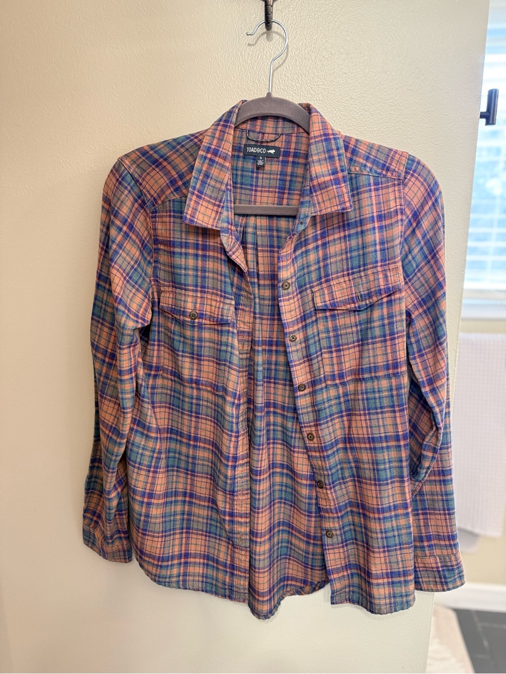 Toad&Co Pink Plaid Button-Down Flannel Shirt